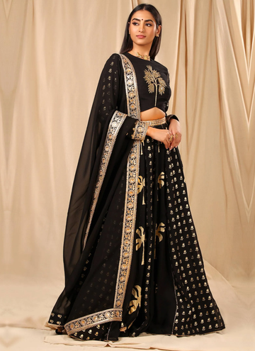 Black Party Wear Sequence Work Georgette Lehenga Choli